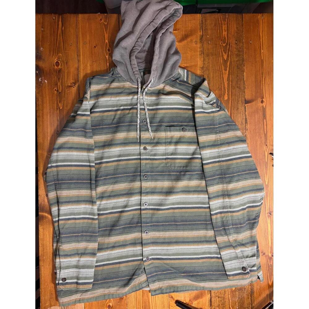 Ascend‎ Hooded Flannel Shirt Mens 2XL Striped Button Down Outdoor